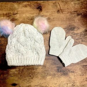 Carters Toddler Girl Size 2t-4t Chunky Knit Glitter Rainbow Pom Winter Beanie